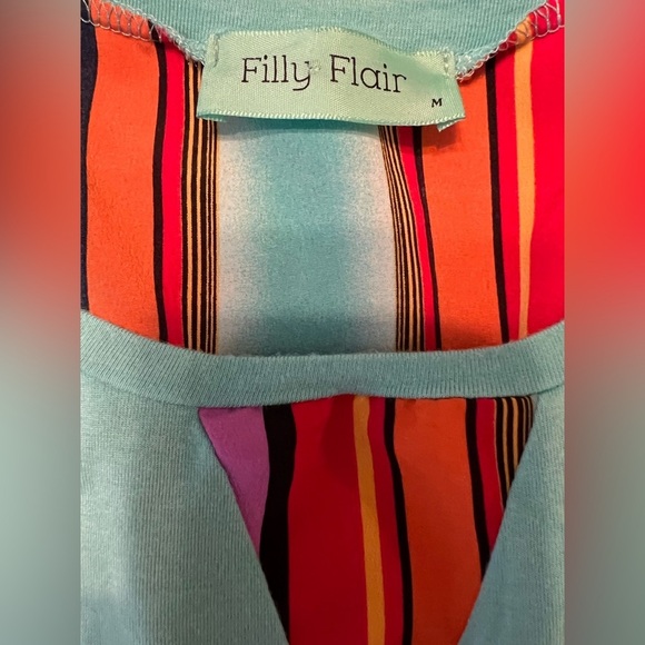 Filly Flair Sleeveless Turquoise Top with Multicolor Accents Size M - Picture 5 of 8